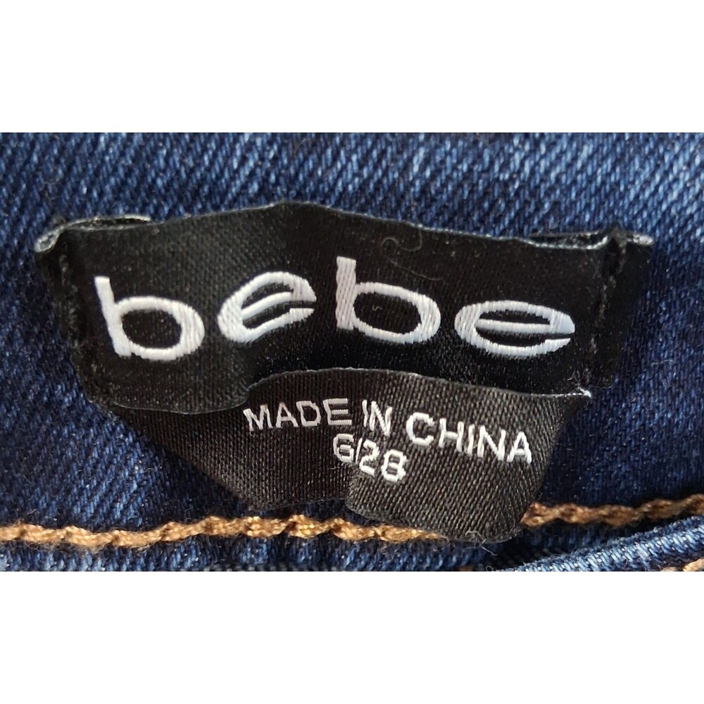 Bebe The Bling String Pearl Embellished Straight Leg Jeans Indigo Wash Size 6 - Picture 13 of 16